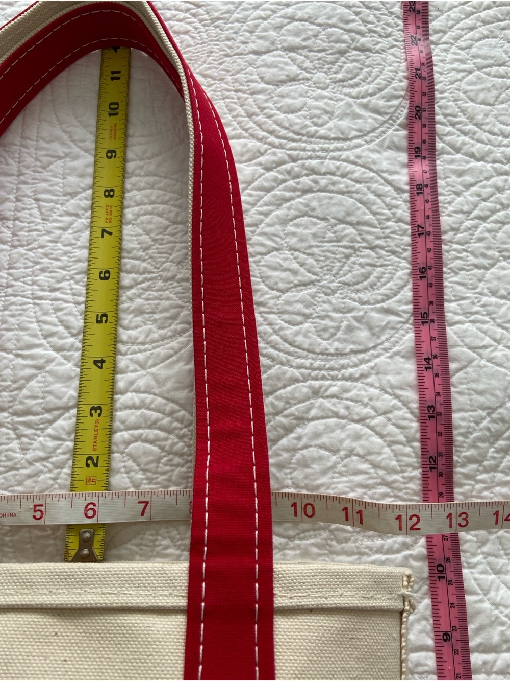 L.L. Bean Boat And Tote Canvas Bag XL Handles Y2K Cream Red NEW - Picture 14 of 16